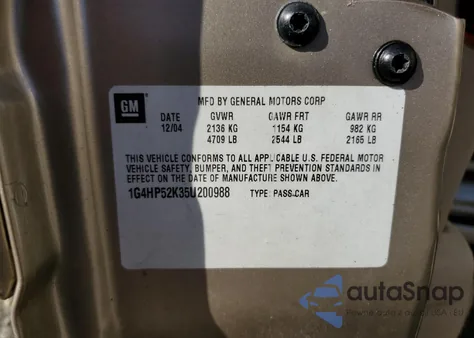 2005 Buick Lesabre Custom из США, поврежденный, VIN 1G4HP52K35U200988